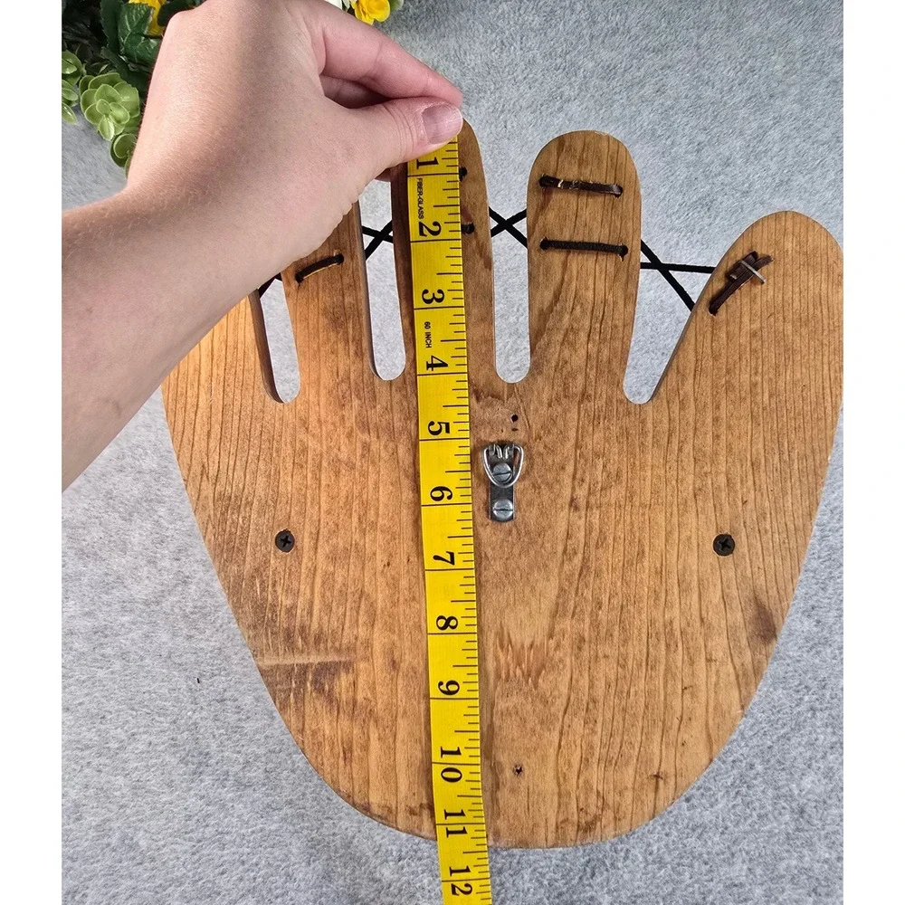 Y2K Wood Baseball Glove Wall Shelf Bat Mitt Holder Brown Sports Decor Rustic